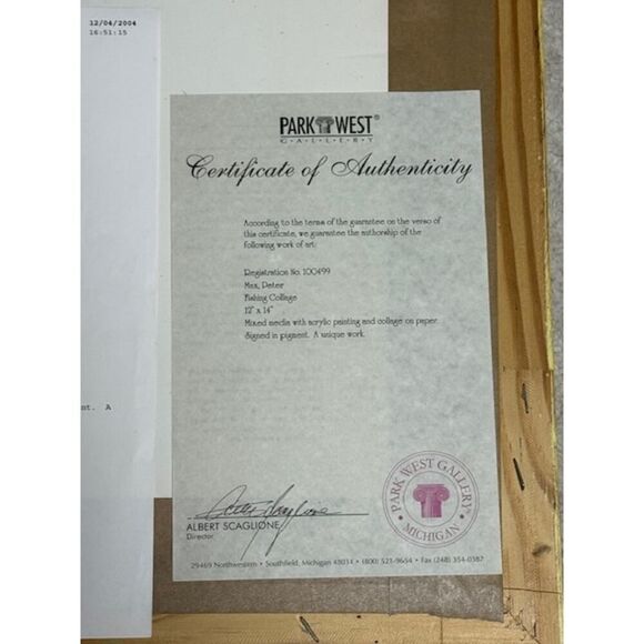 Peter max Fishing Collage Mixed Media w/ Acrylic Painting Signed Unique - Picture 6 of 8